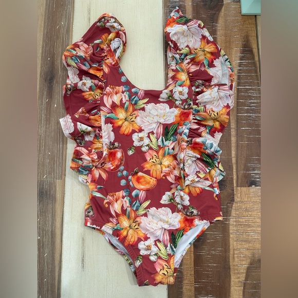 Posh Peanut floral ruffle swim suit 5T - Picture 1 of 3